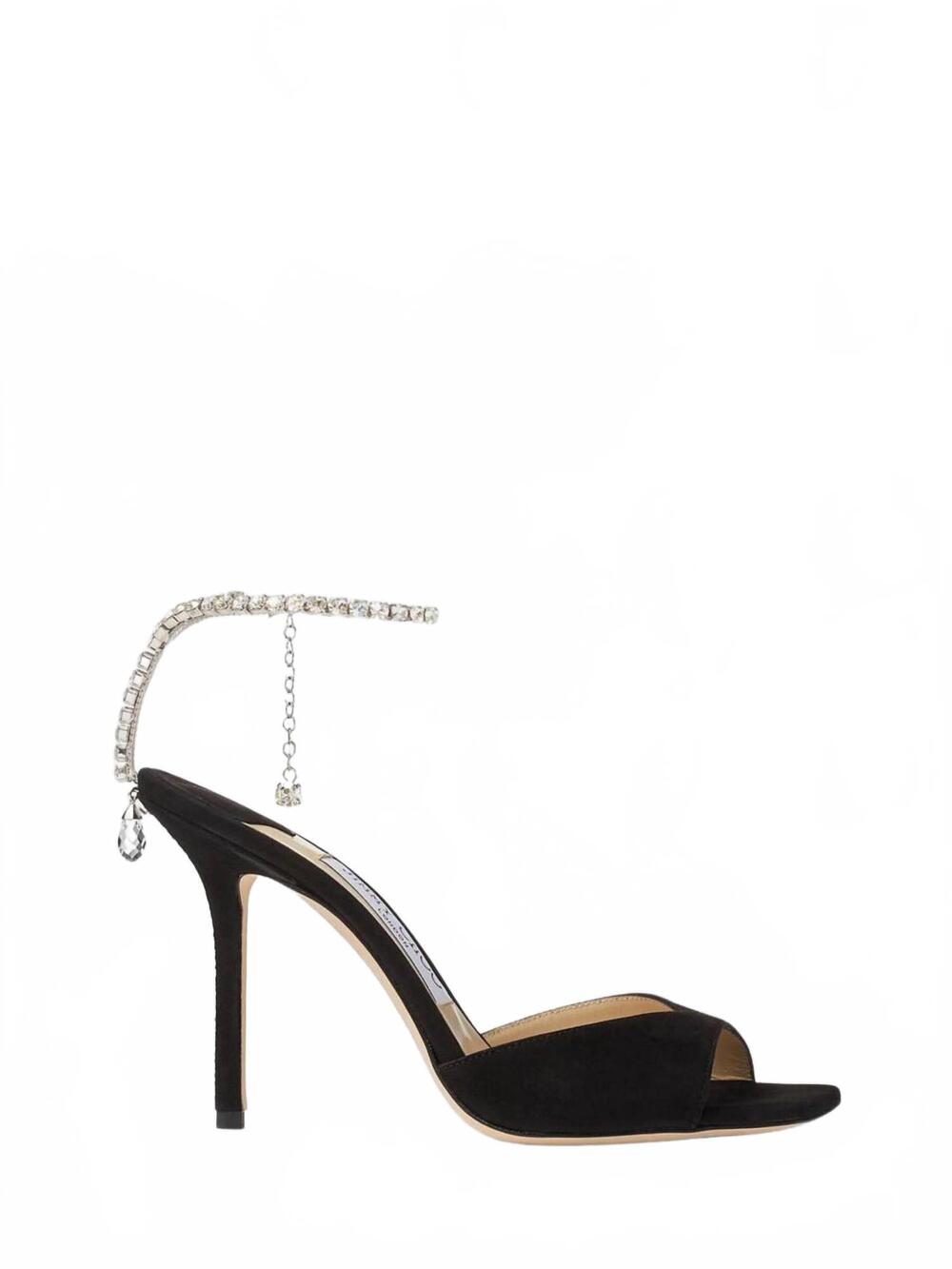 NEW JIMMY CHOO women's saeda suede sandals with crystal embellishment in black